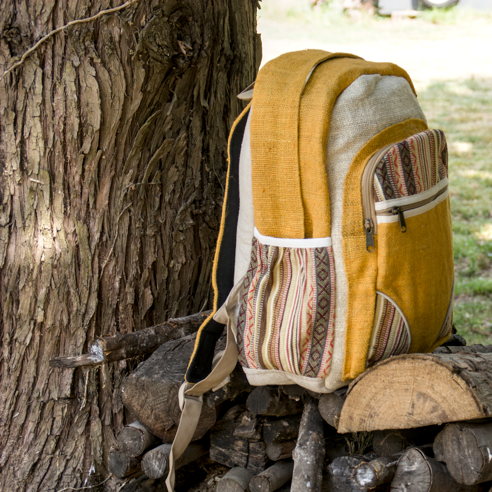 Grand sac à dos jaune en chanvre – Image 2