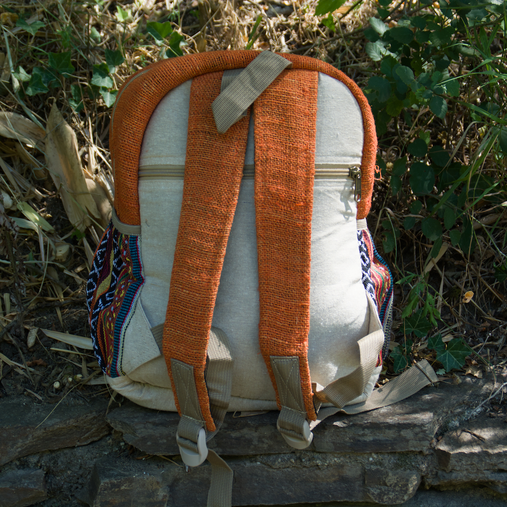 Moyen sac à dos orange en chanvre – Image 3