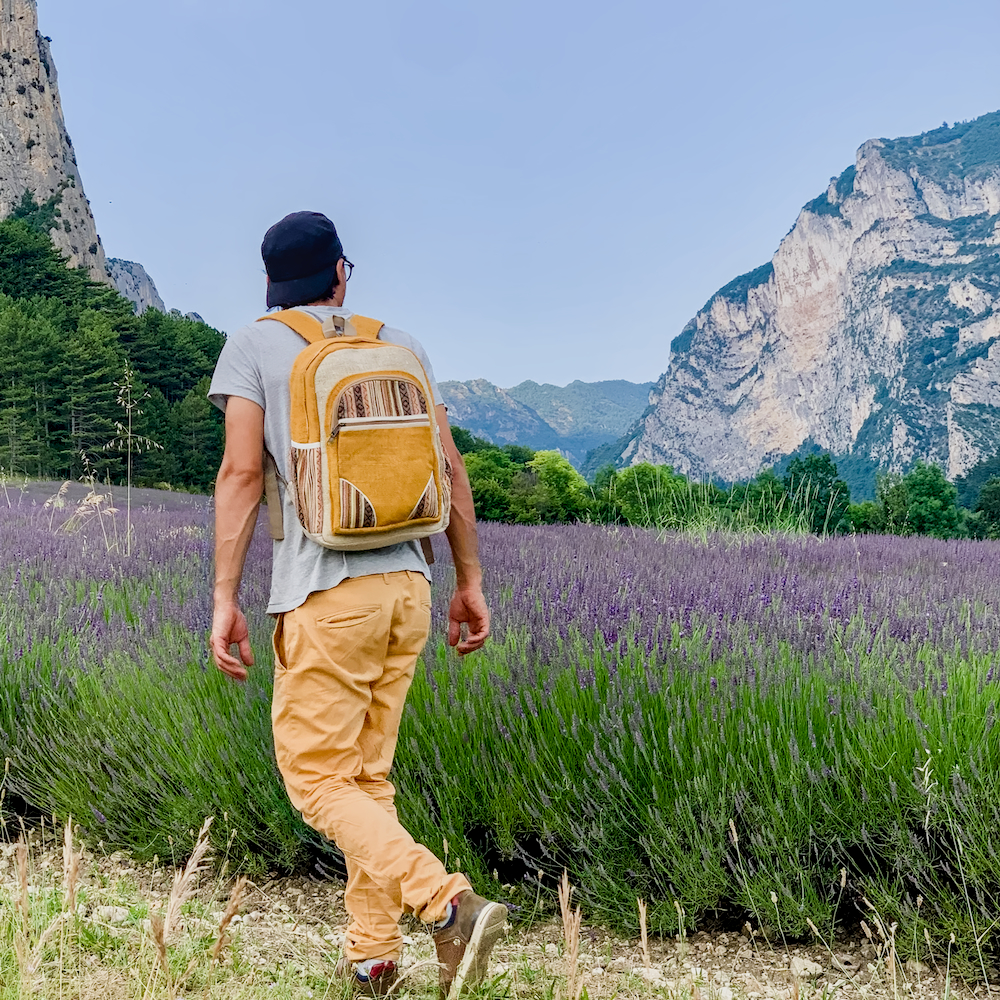 Grand sac à dos jaune en chanvre – Image 3
