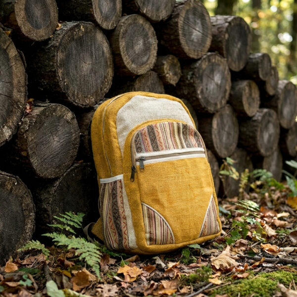 Grand sac à dos jaune en chanvre